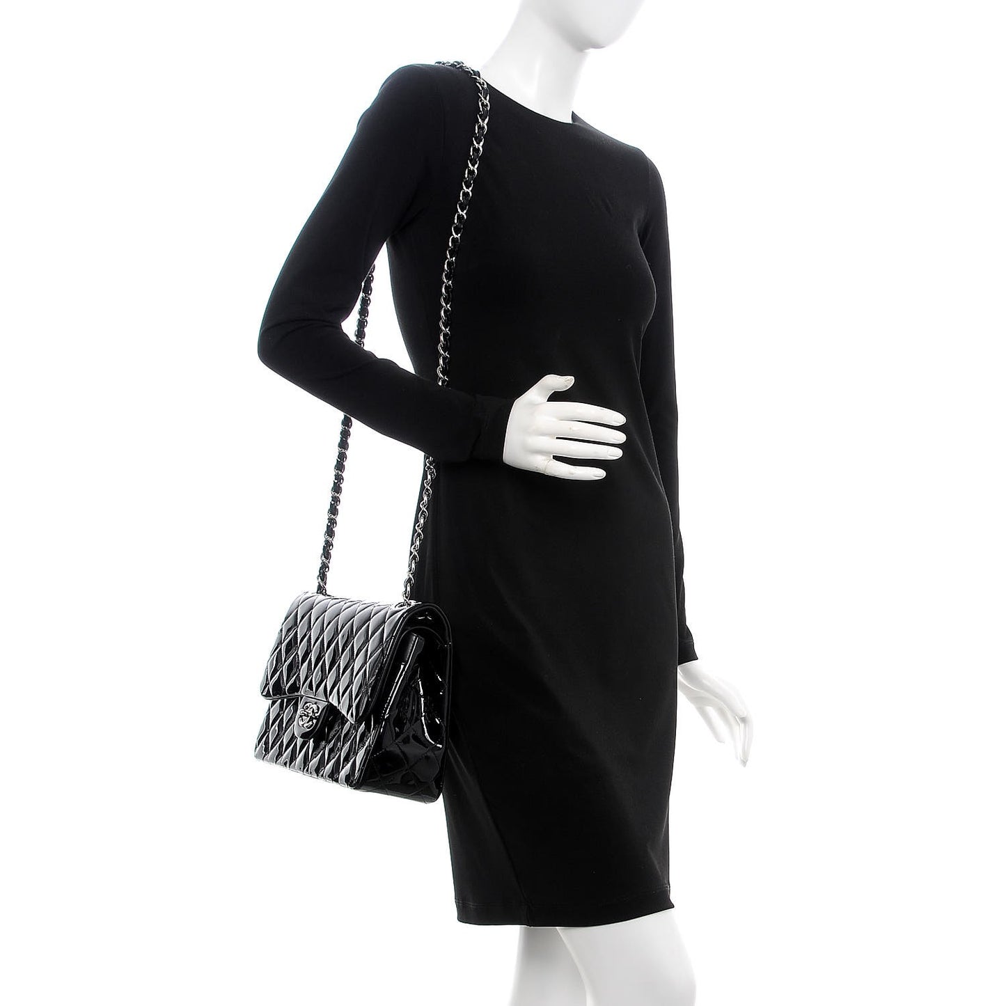 Patent Quilted Jumbo Double Flap Black