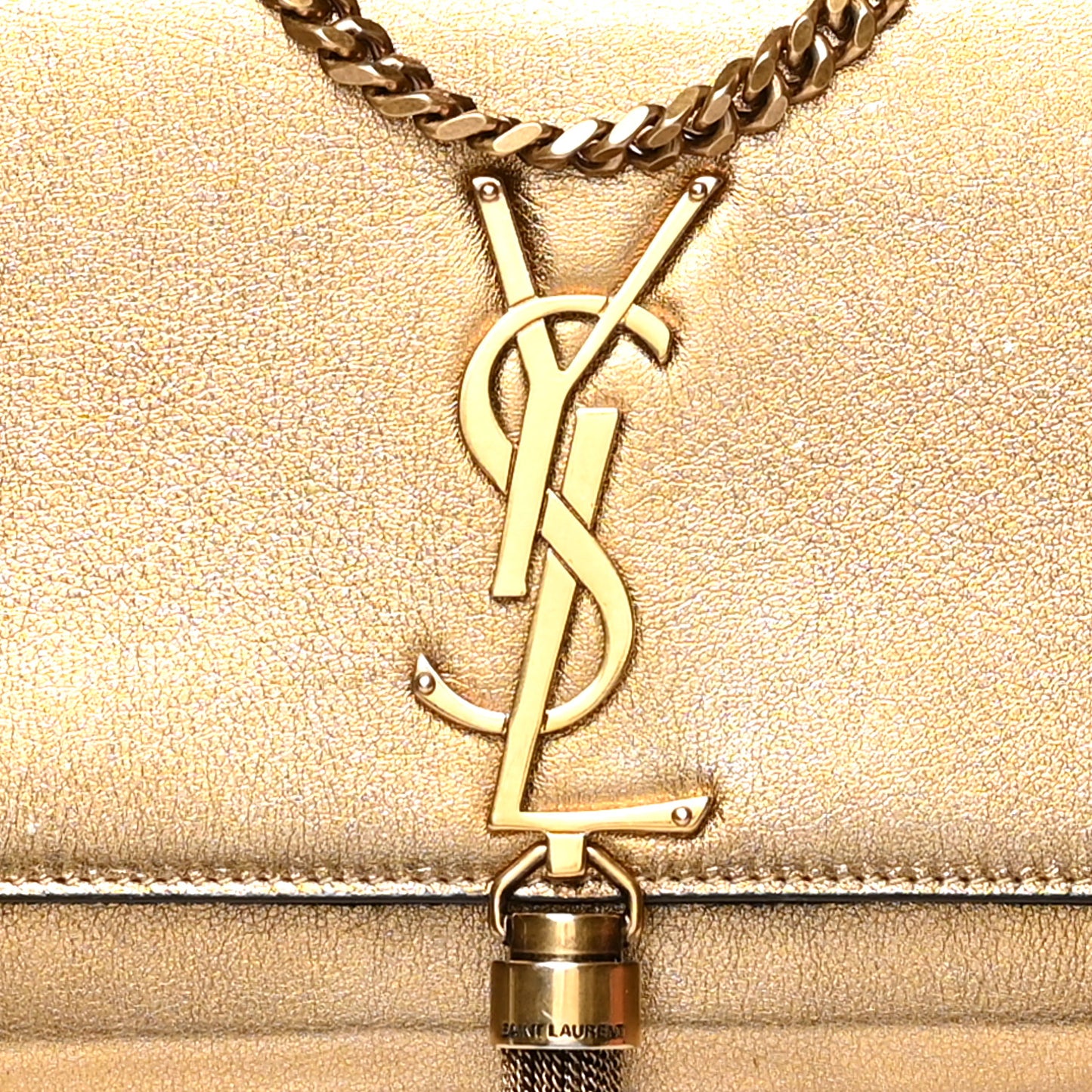 Metallic Calfskin Small Classic Monogram Kate Tassel Satchel Gold