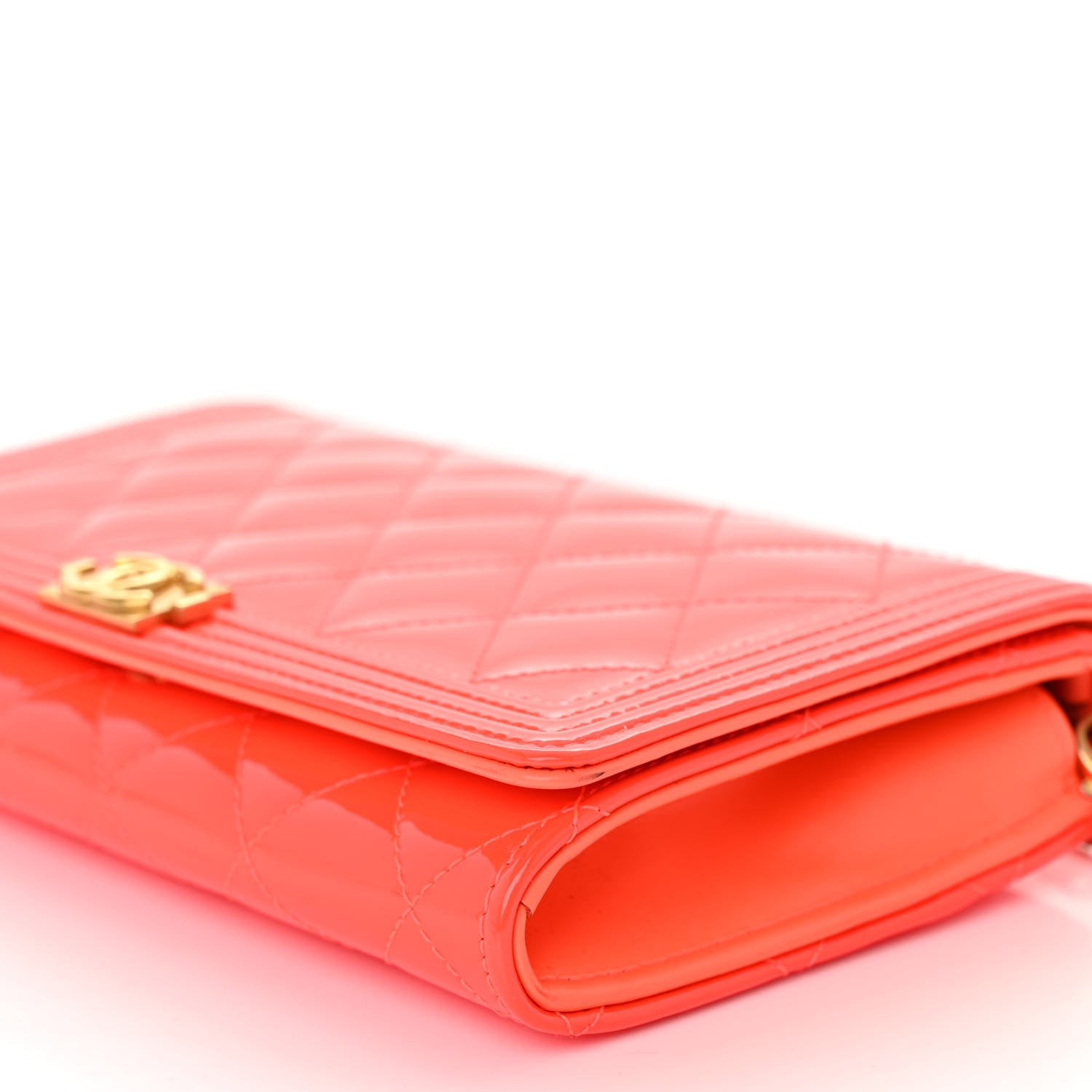 Chanel Patent Calfskin Quilted Boy Wallet on Removable Chain Orange 11 of 12