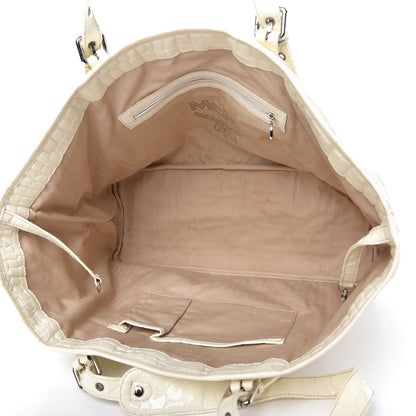 MCM Crocodile Embossed Patent Calfskin Tote Ivory 5 of 9