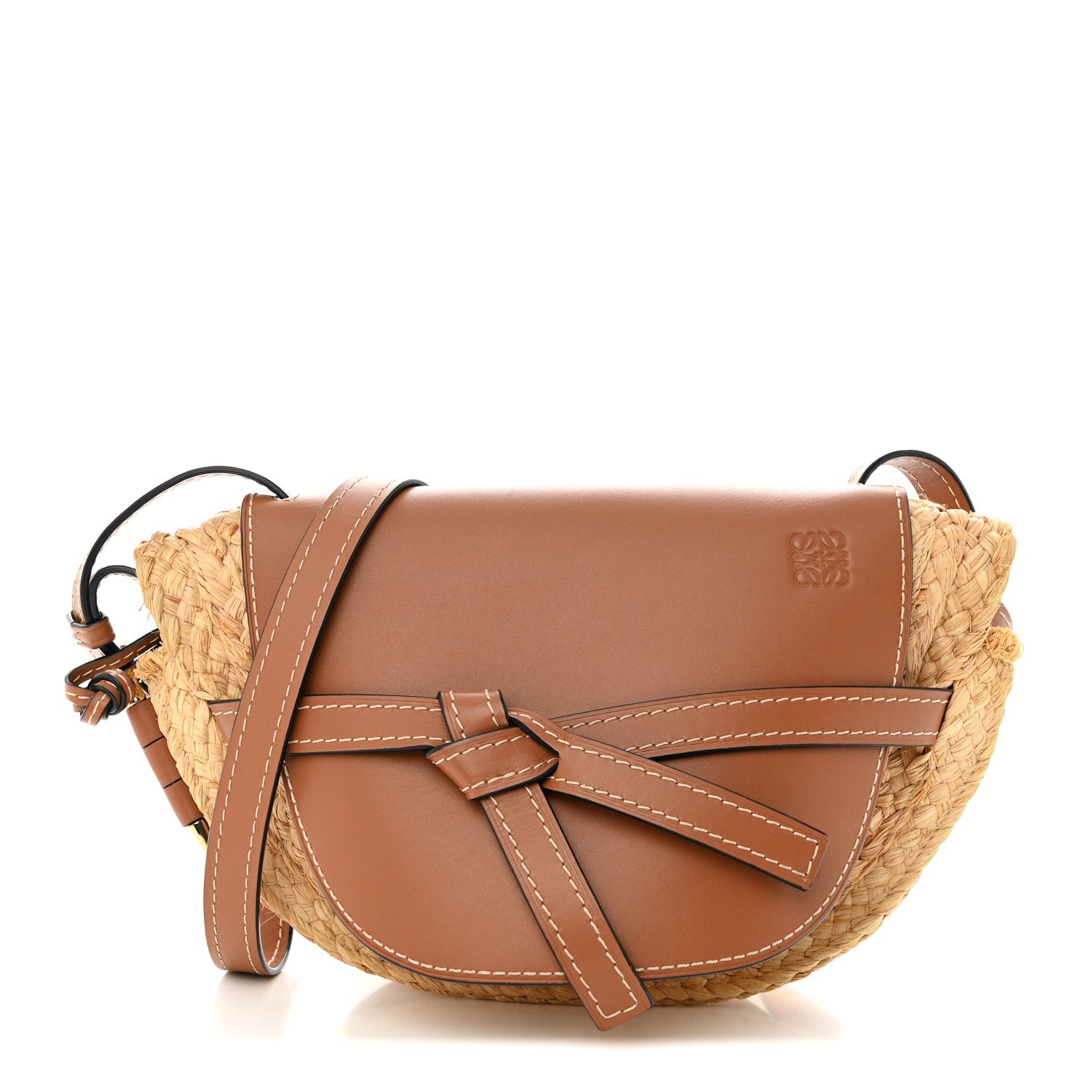 Loewe Calfskin Raffia Small Gate Crossbody Bag Natural Tan 1 of 11