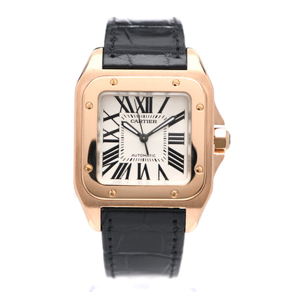 Cartier 18K Pink Gold Alligator 33mm Santos 100 Automatic Watch 1 of 4