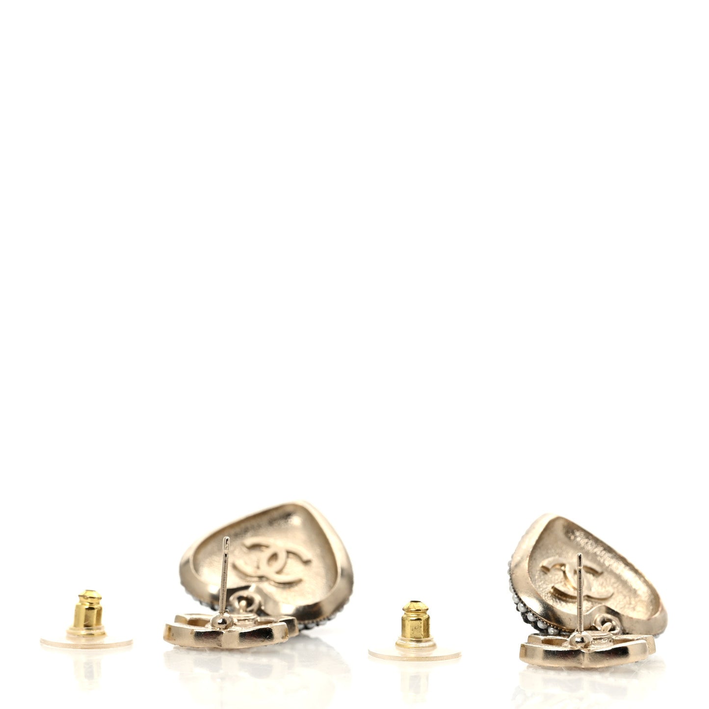 Pearl Crystal CC Heart Drop Earrings Gold Black White
