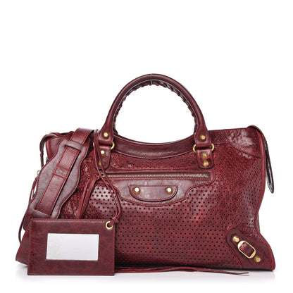 Balenciaga Agneau Laser Cut Cross Classic Gold Hardware City Rouge Lie De Vin 1 of 9