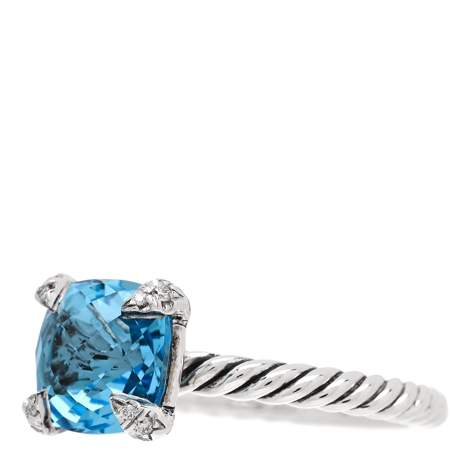 David Yurman Sterling Silver Diamond Blue Topaz 8mm Chatelaine Ring 53 6.5 3 of 6