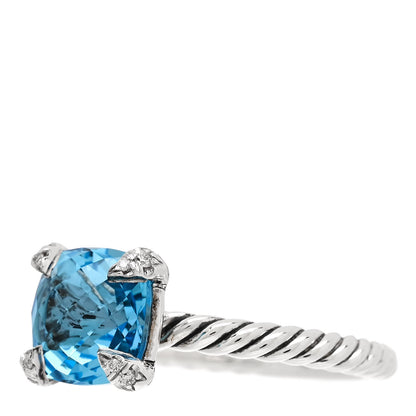 David Yurman Sterling Silver Diamond Blue Topaz 8mm Chatelaine Ring 53 6.5 3 of 6