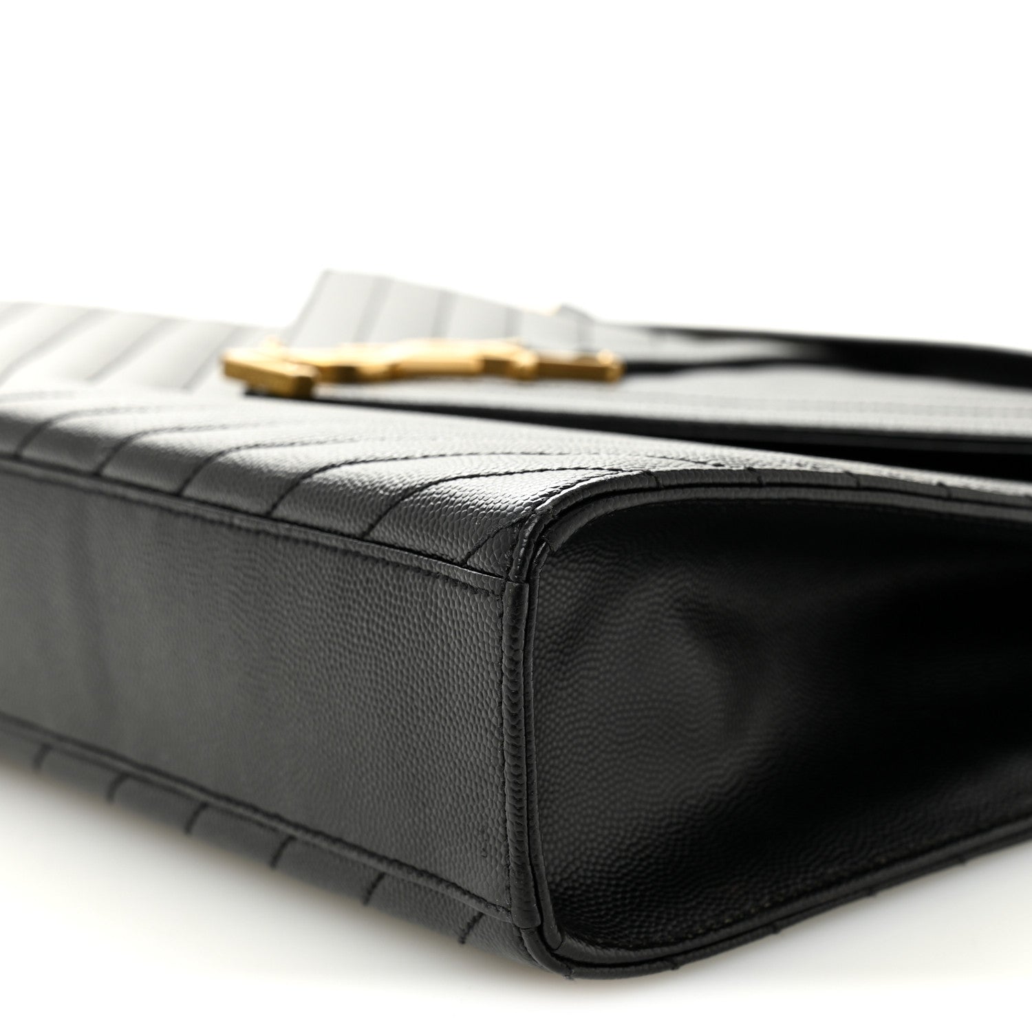 Saint Laurent Grain De Poudre Matelasse Chevron Large Monogram Satchel Black 10 of 11