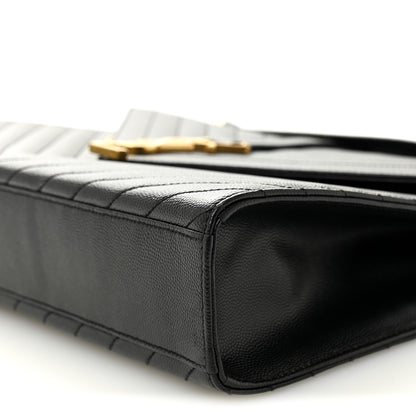 Saint Laurent Grain De Poudre Matelasse Chevron Large Monogram Satchel Black 10 of 11