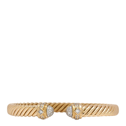 David Yurman 18K Yellow Gold Diamond 7mm Pave Renaissance Oval Cablespira Bracelet 1 of 5