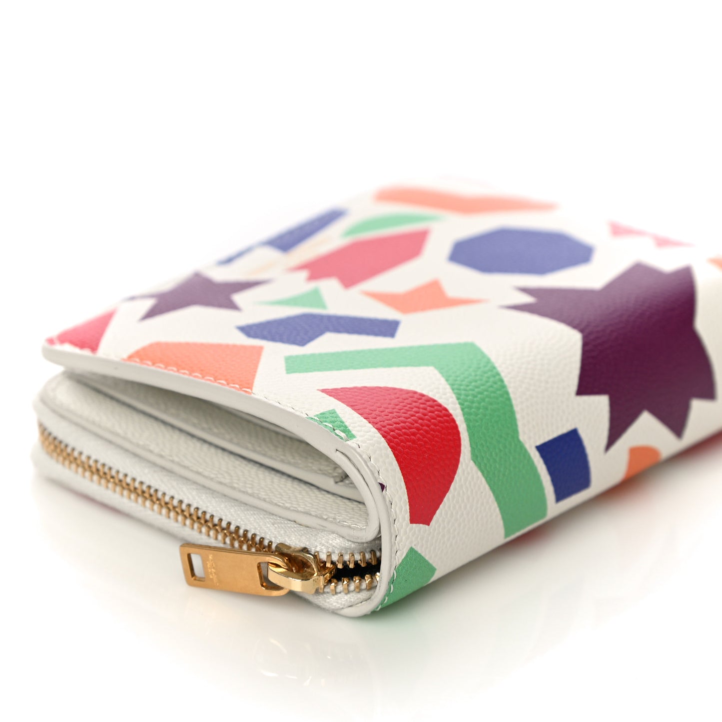 Grained Calfskin Paris Compact Zip Around Wallet White Multicolor