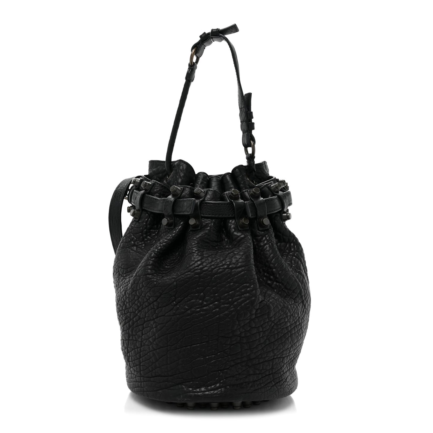Pebbled Lambskin Diego Bucket Bag Black Nickel Hardware
