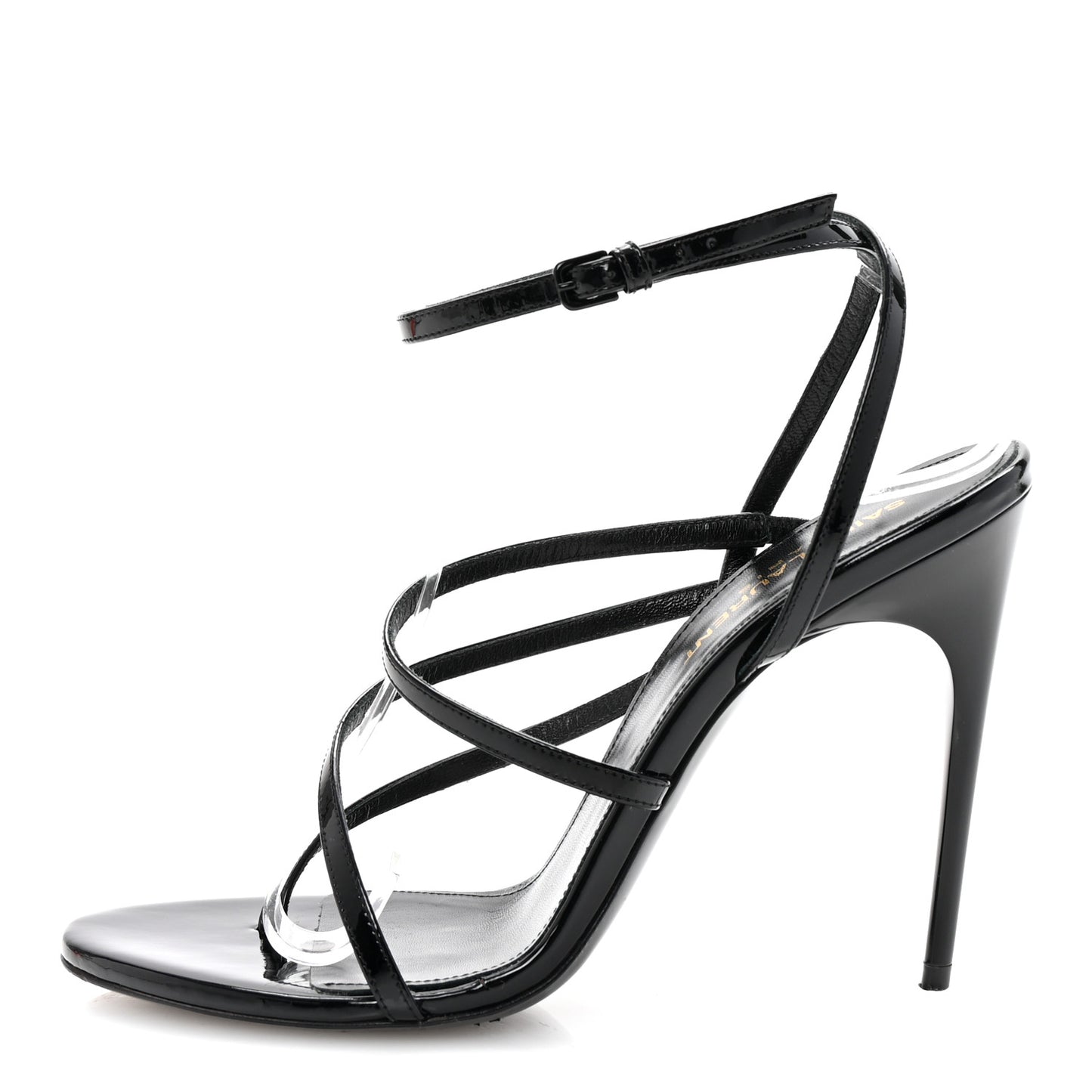 Patent Calfskin Ankle Strap Sandals 37 Black