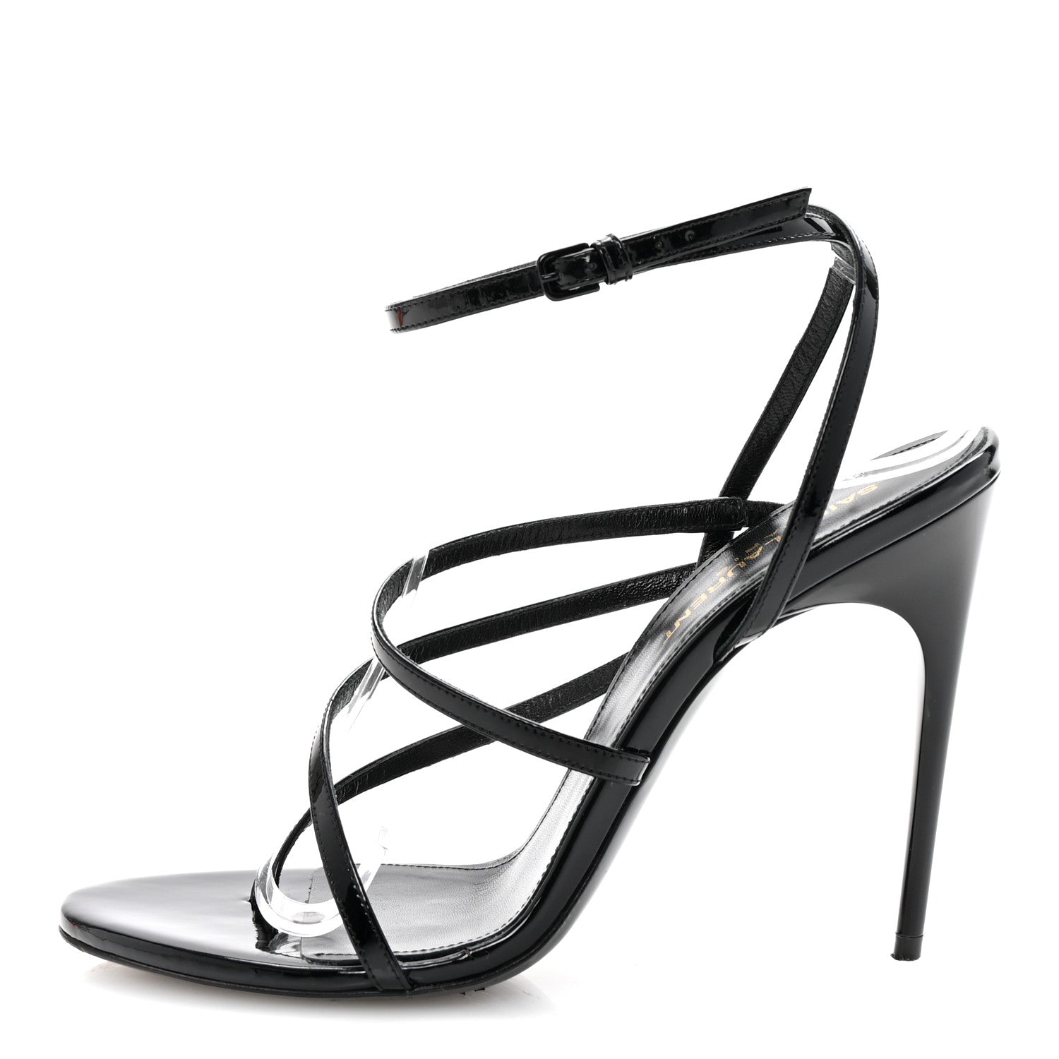 Saint Laurent Patent Calfskin Ankle Strap Sandals 37 Black 1 of 8