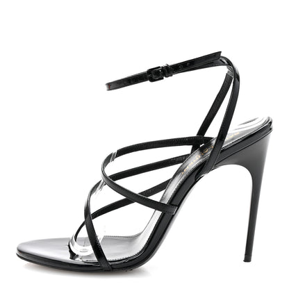Saint Laurent Patent Calfskin Ankle Strap Sandals 37 Black 1 of 8