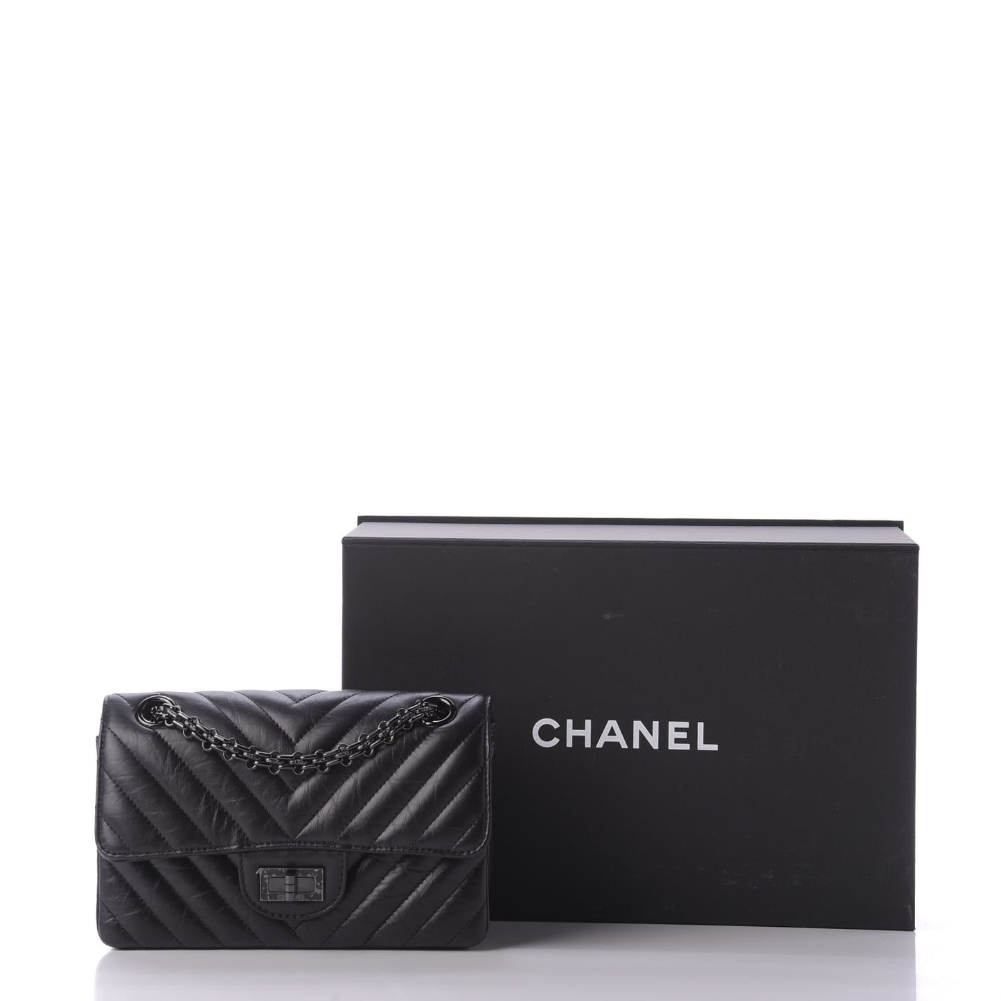 Aged Calfskin Chevron Quilted 2.55 Reissue Mini Flap So Black