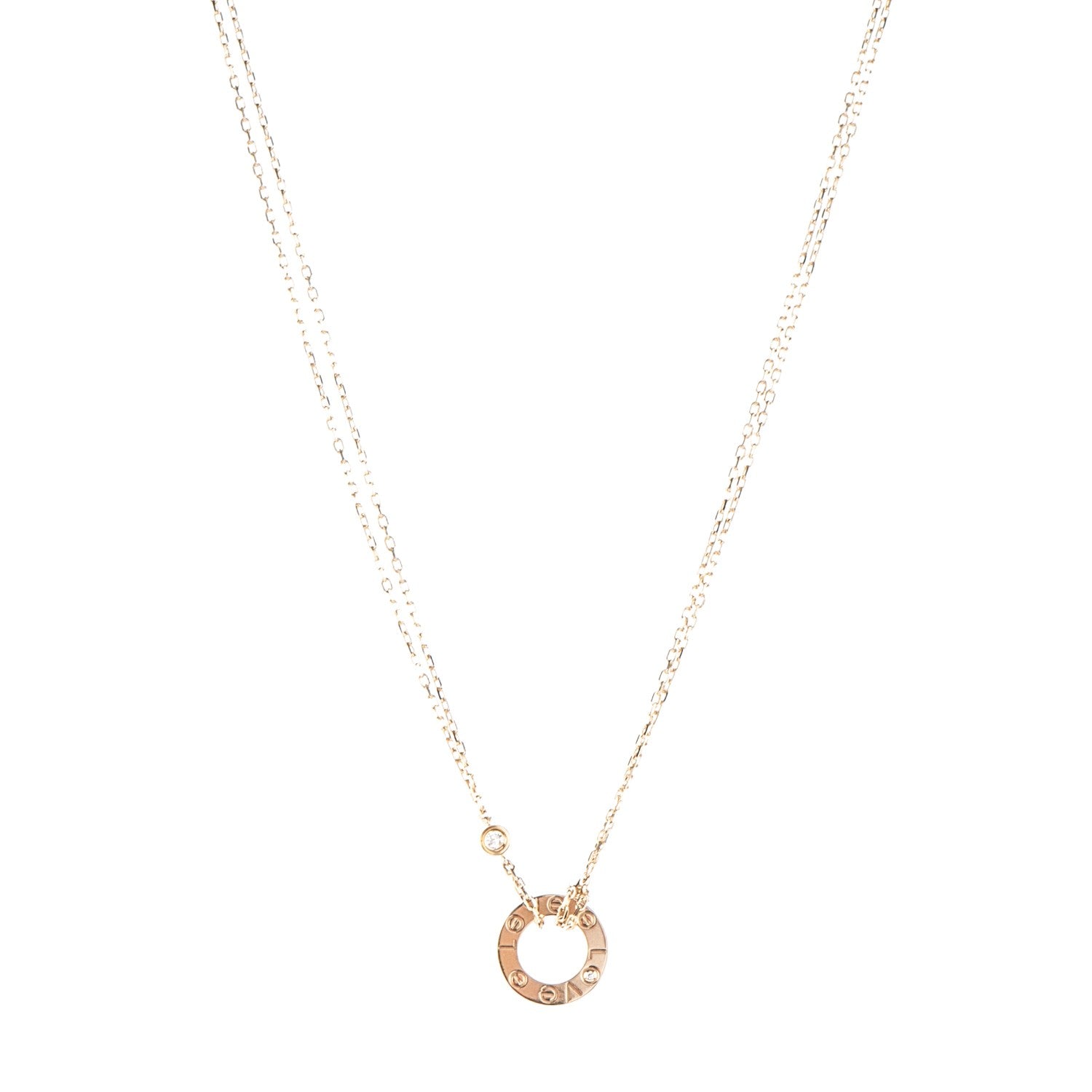Cartier 18K Yellow Gold 2 Diamond LOVE Necklace 1 of 6