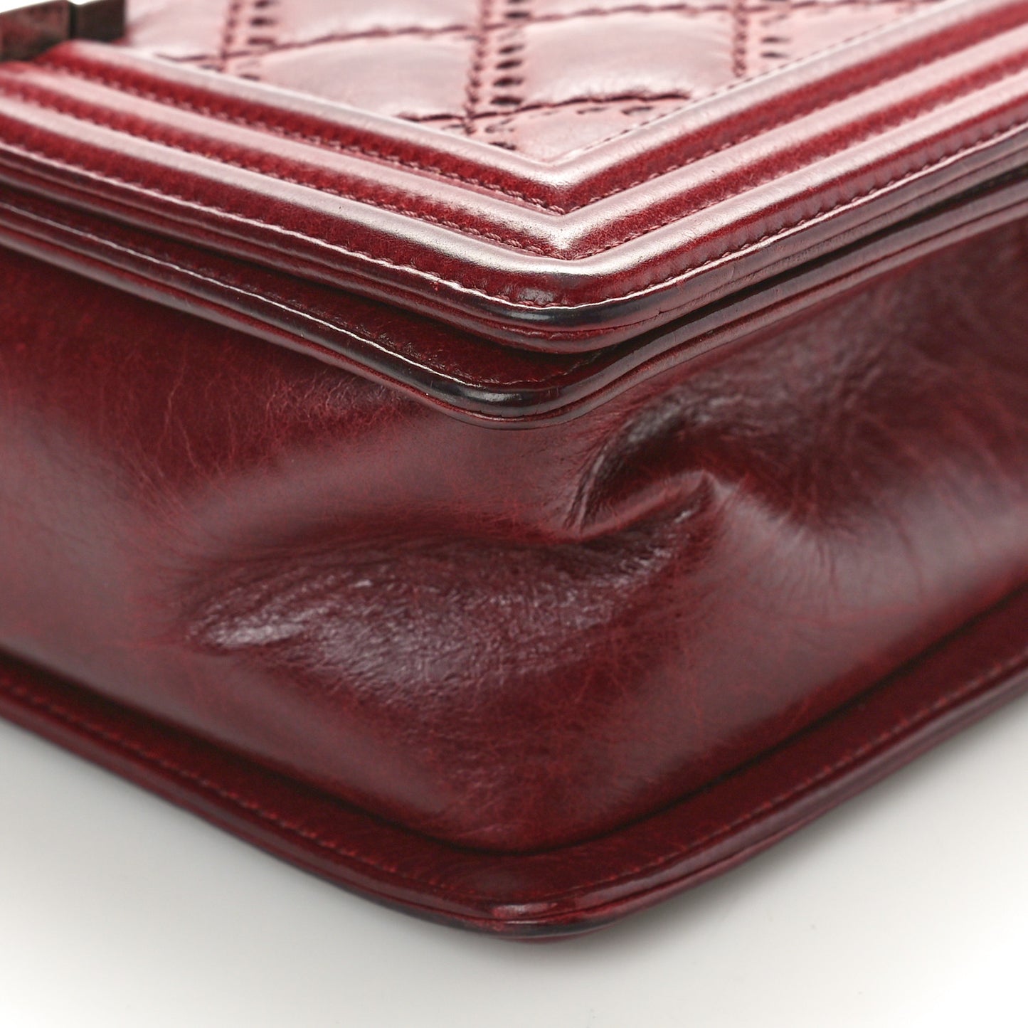 Calfskin Quilted Double Stitched Medium Boy Flap Burgundy