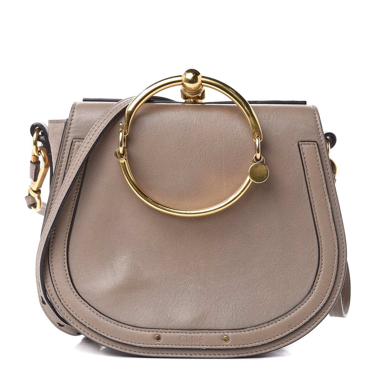 Calfskin Suede Medium Nile Bracelet Bag Motty Grey
