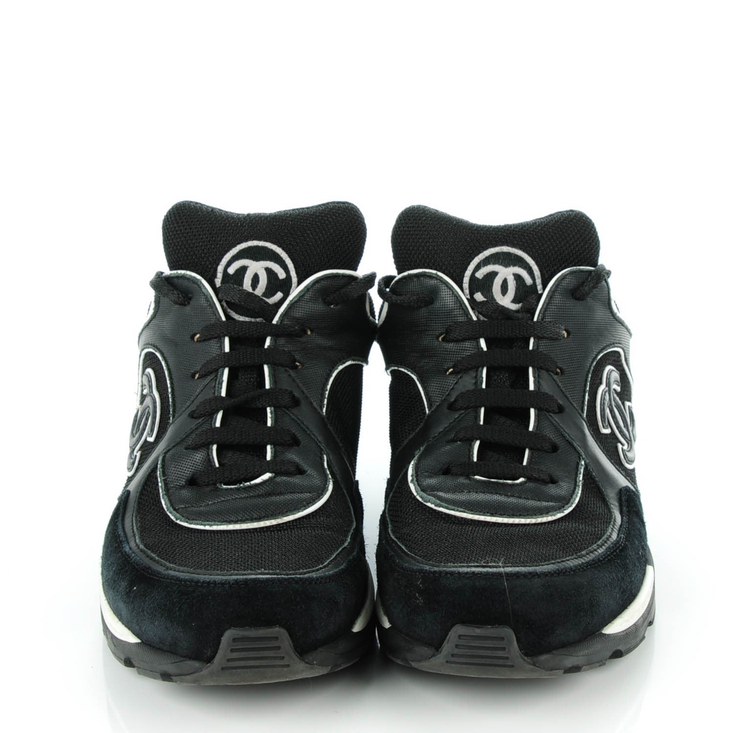 Chanel Suede Calfskin CC Sneakers 40.5 Black White 2 of 7