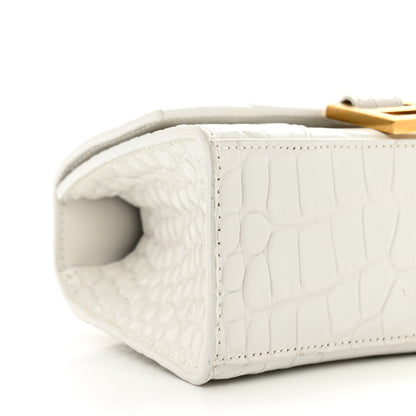 Balenciaga Shiny Calfskin Crocodile Embossed Hourglass Top Handle Bag XS White 9 of 11
