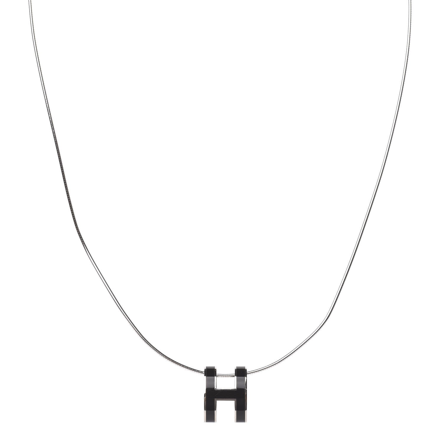 Hermes Lacquered Palladium Pop H Pendant Necklace Black 1 of 6