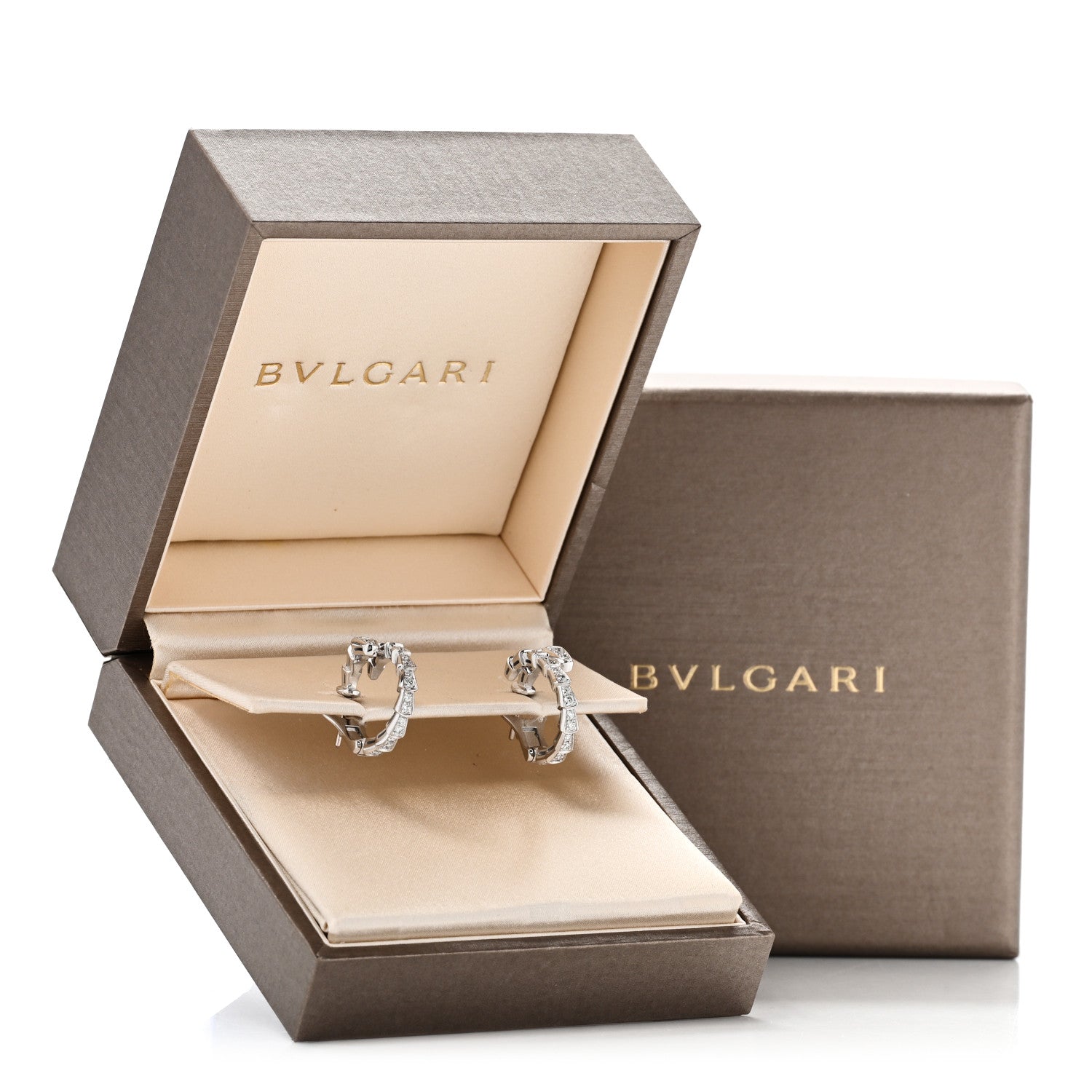 Bulgari 18K White Gold Diamond Serpenti Viper Hoop Pave Earrings 5 of 5