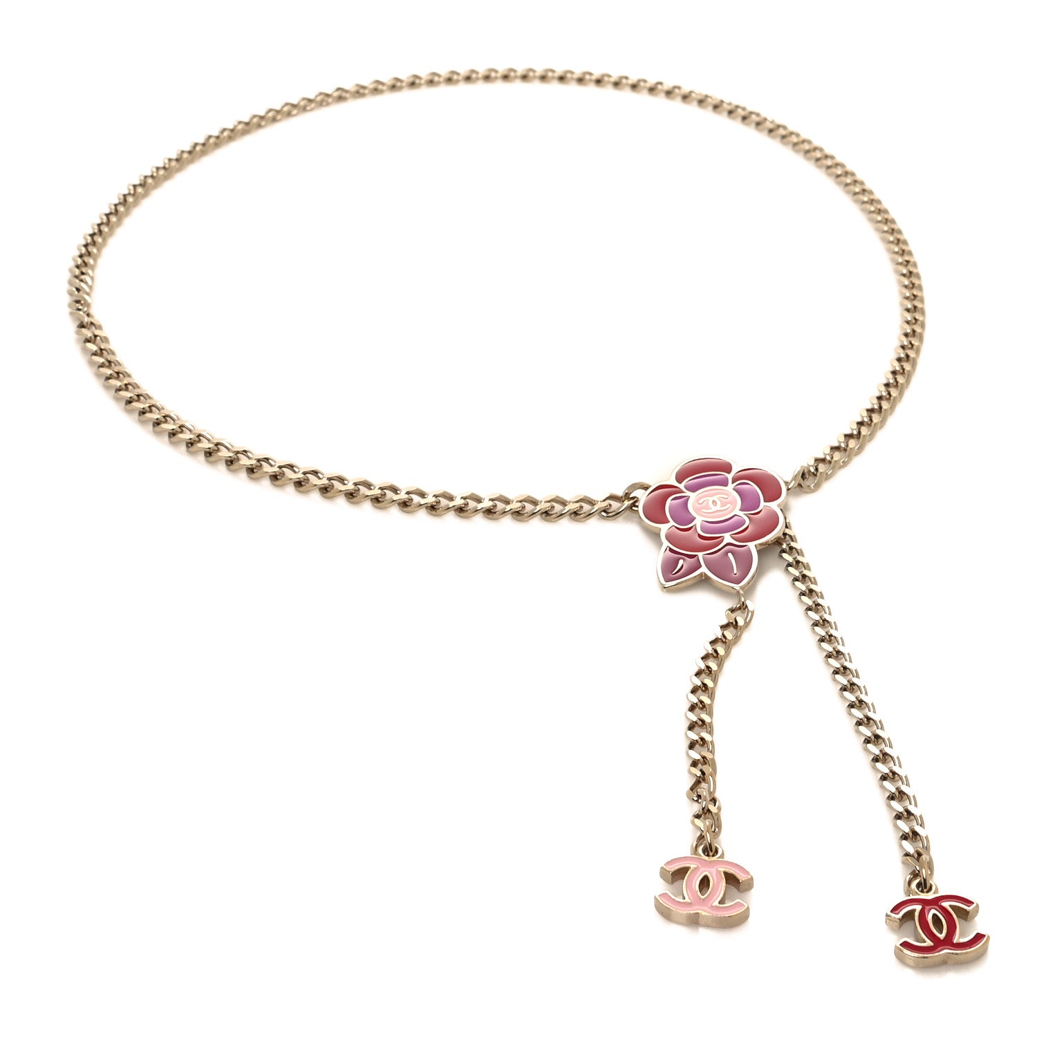 Chanel Enamel Camellia Chain Belt Red Pink Light Gold 1 of 3