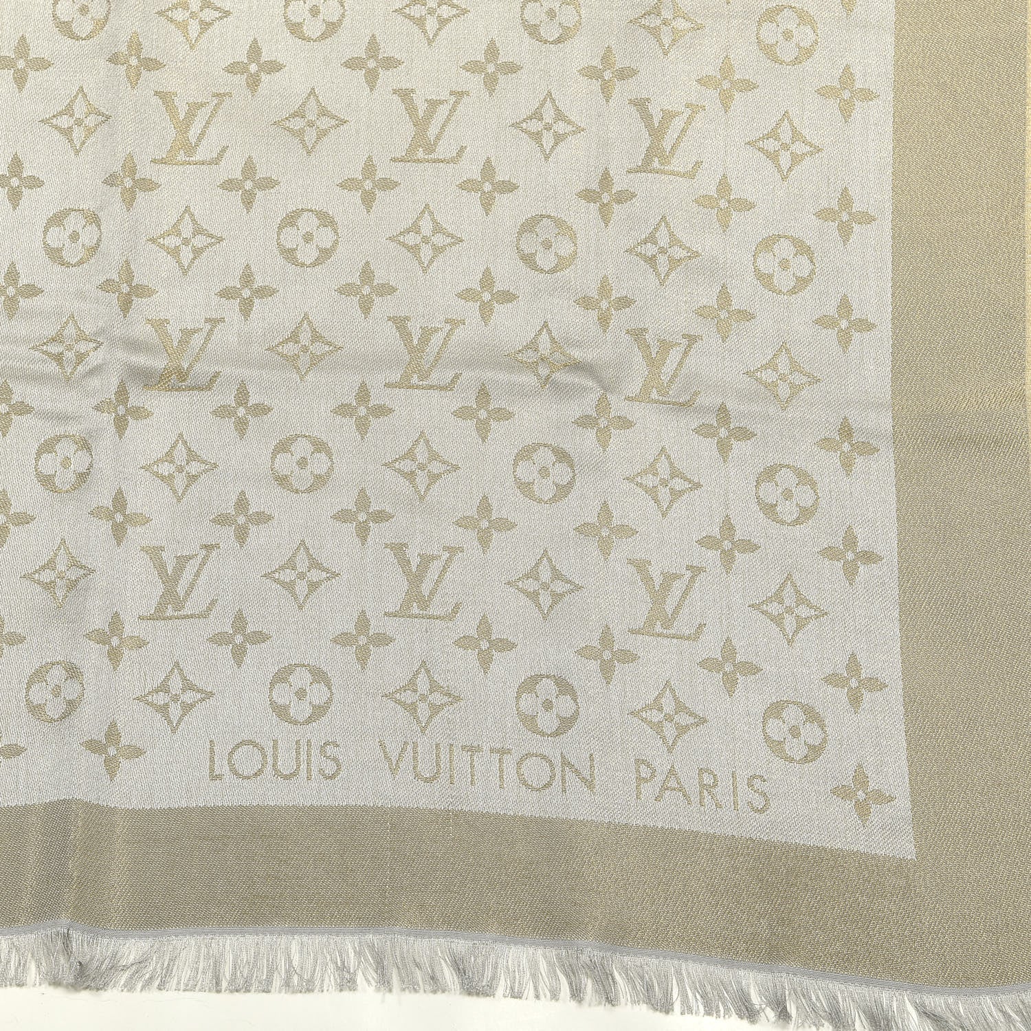 Louis Vuitton Silk Lurex Wool Monogram Shine Shawl Beige 2 of 3