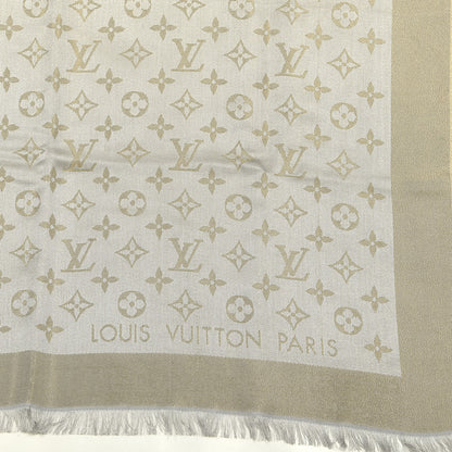Louis Vuitton Silk Lurex Wool Monogram Shine Shawl Beige 2 of 3
