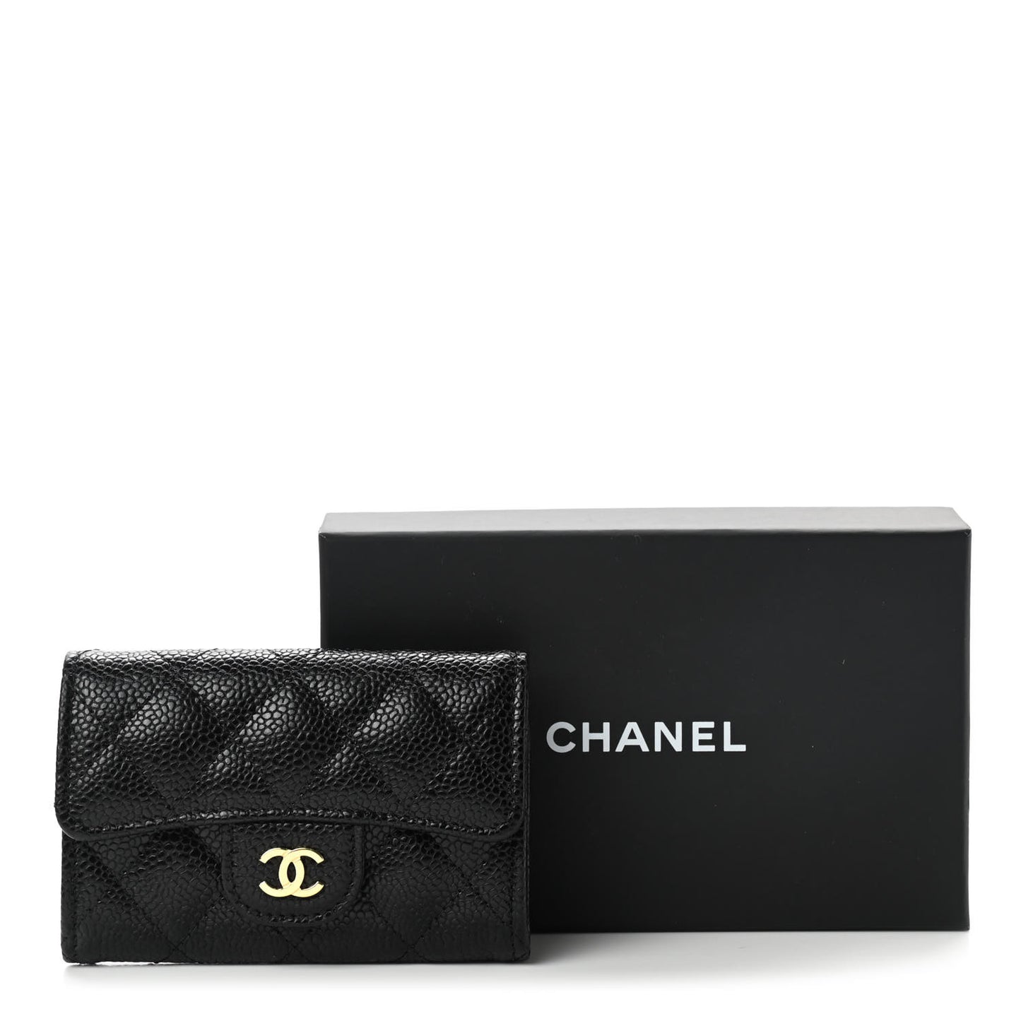 Caviar Quilted Flap Card Holder Wallet Black