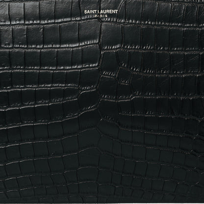 Saint Laurent Calfskin Crocodile Embossed Zip Mini Tablet Sleeve Black 8 of 10