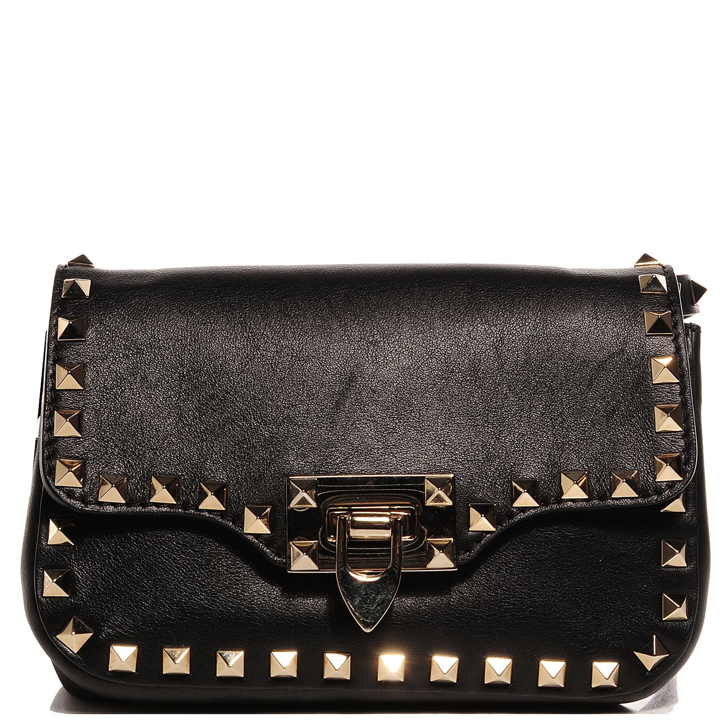 Vitello Mini Rockstud Flap Saddle Crossbody Bag Black