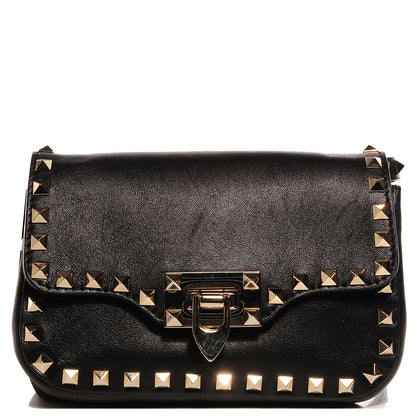 Valentino Garavani Vitello Mini Rockstud Flap Saddle Crossbody Bag Black 1 of 9
