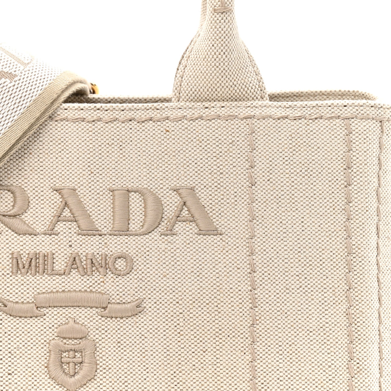 Prada Canvas Mistolino Ricamo Small Logo Tote Naturale 7 of 10