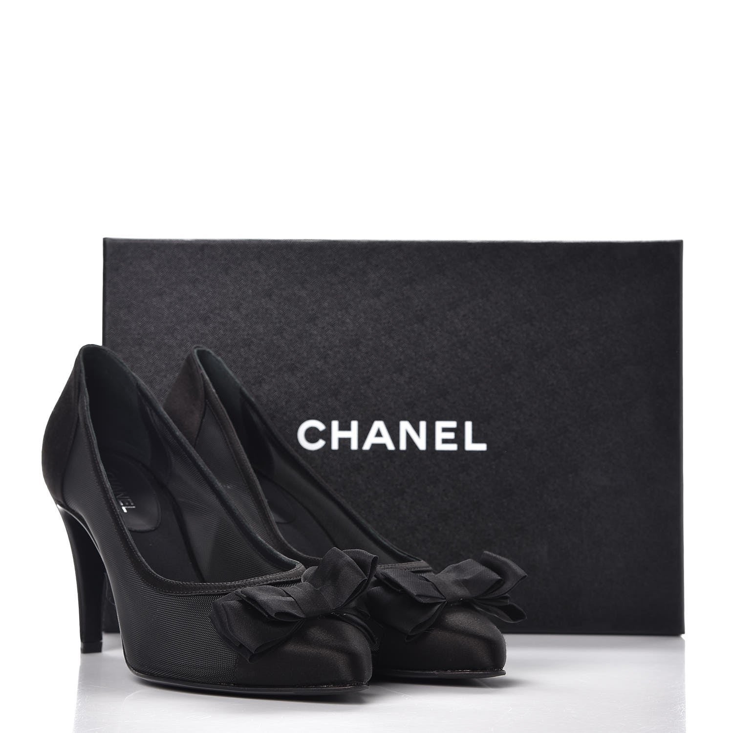 Chanel Mesh Satin Bow CC Pumps 39 Black 8 of 8