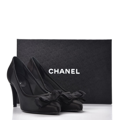 Chanel Mesh Satin Bow CC Pumps 39 Black 8 of 8