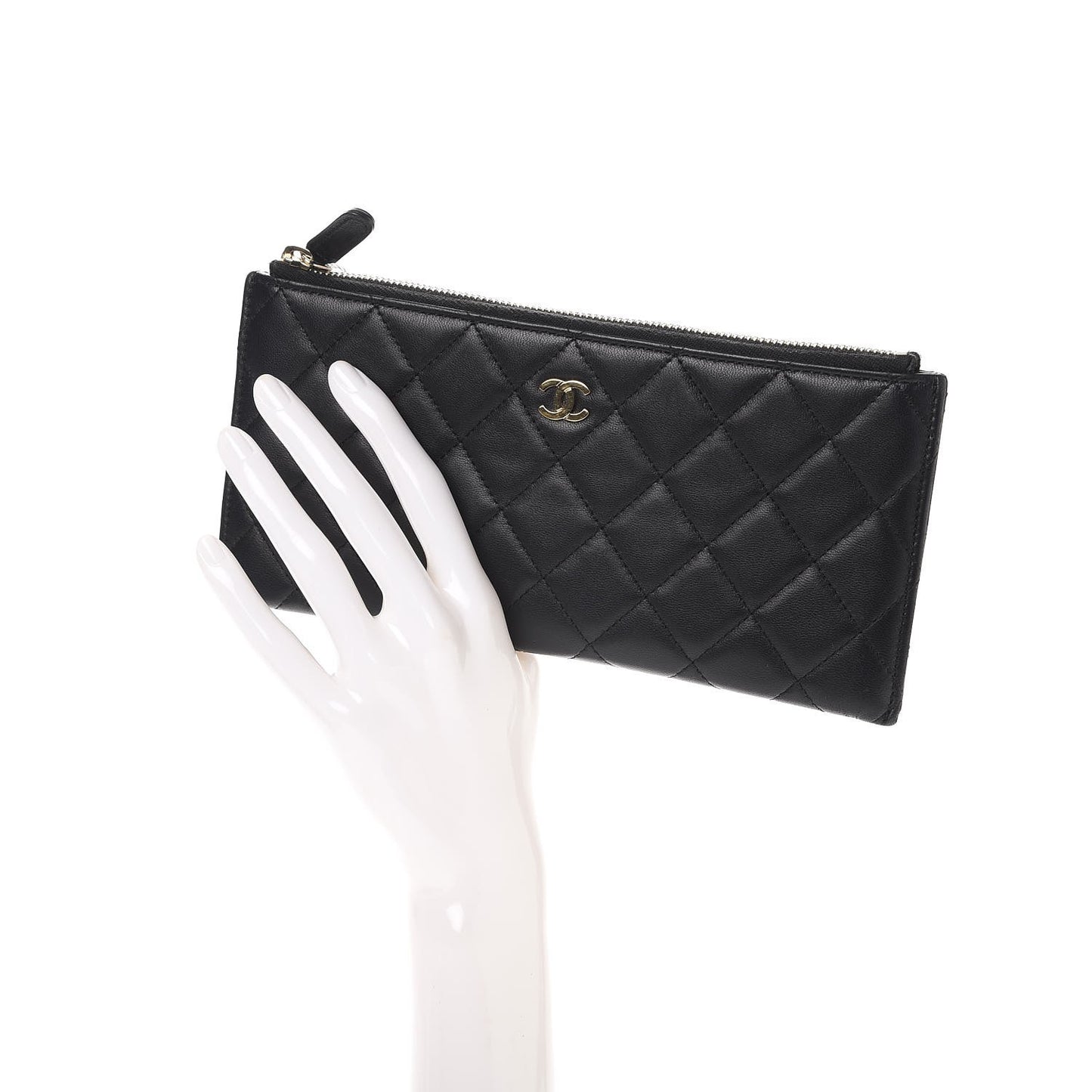 Lambskin Quilted Zip Pouch Black