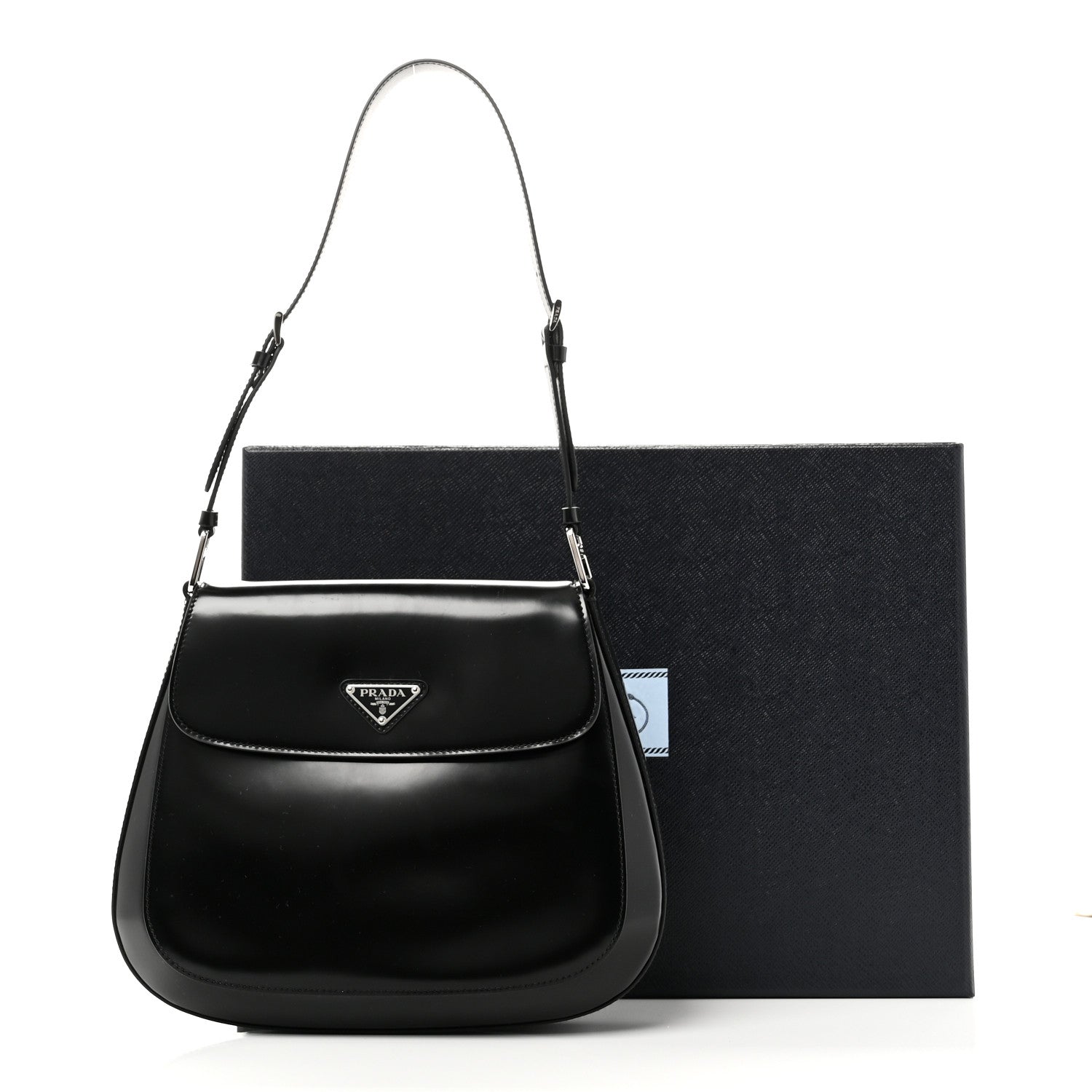 Prada Spazzolato Cleo Flap Shoulder Bag Black 1856673 – FASHIONPHILE