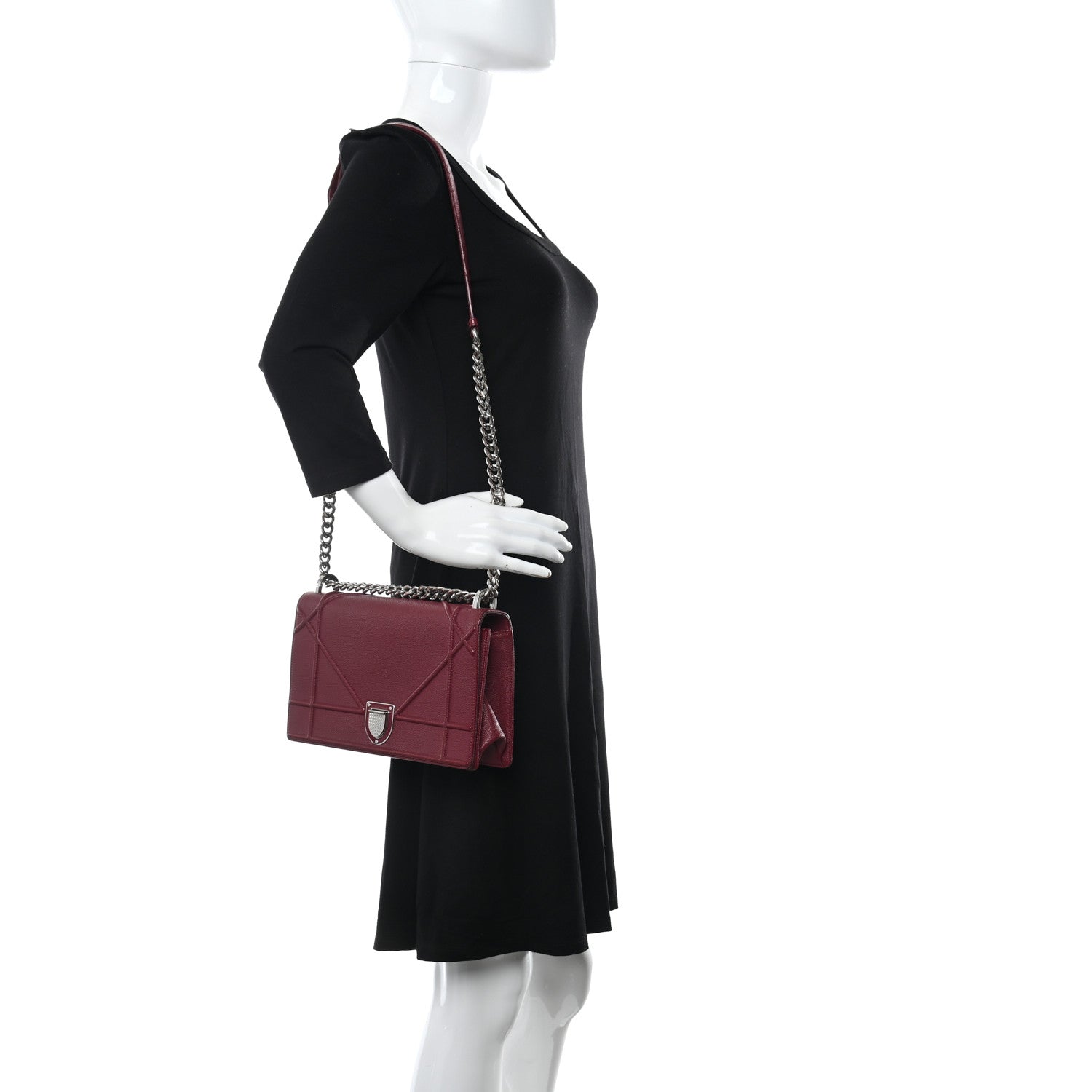 Christian Dior Grained Calfskin Medium Diorama Flap Bag Burgundy 2 of 11
