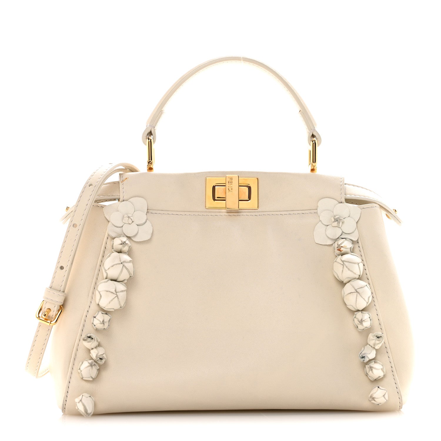 Fendi Nappa Rosebud Mini Peekaboo Iconic Satchel Bianco 1 of 12