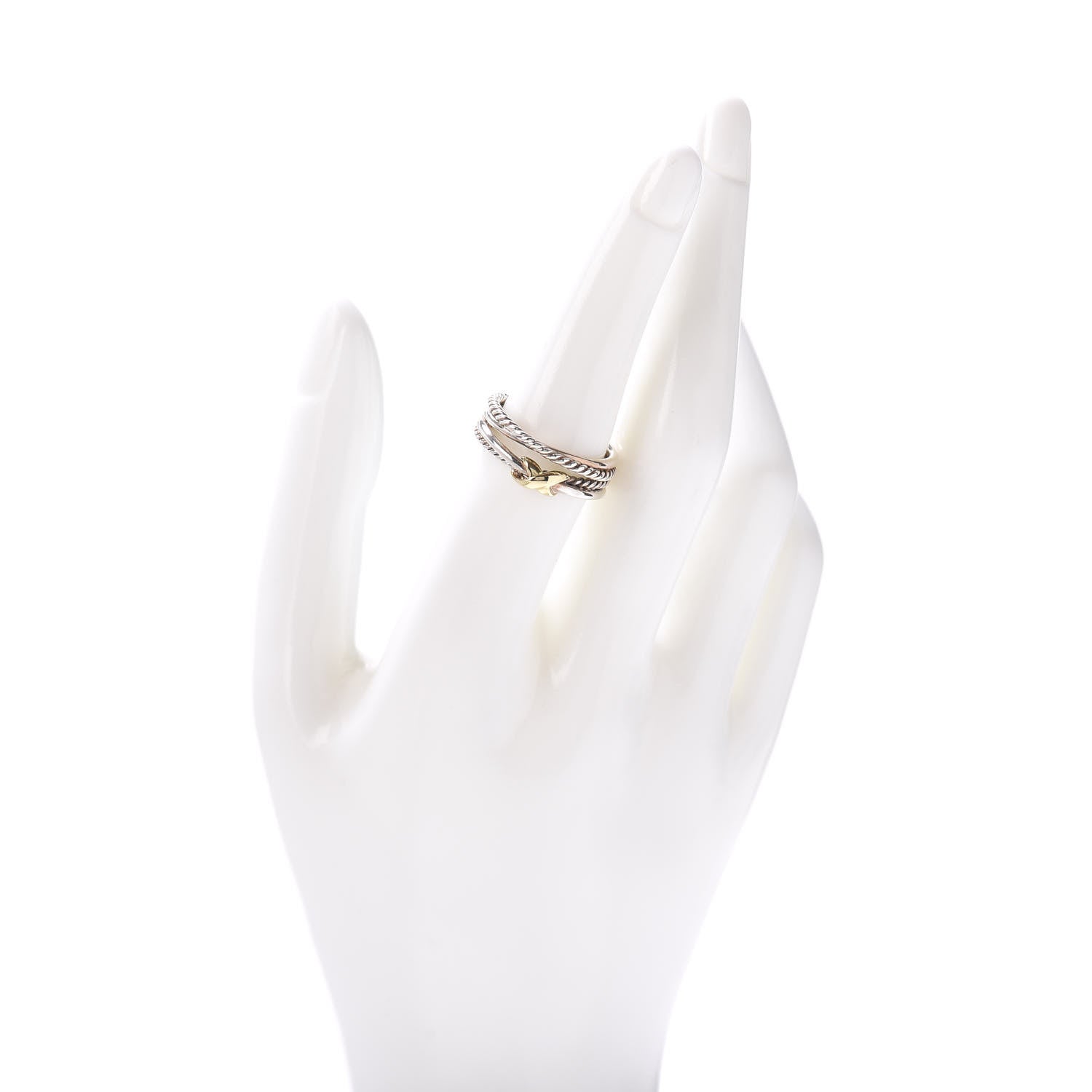 David Yurman Sterling Silver 18K Yellow Gold 6mm X Crossover Ring 54 6.75 2 of 5