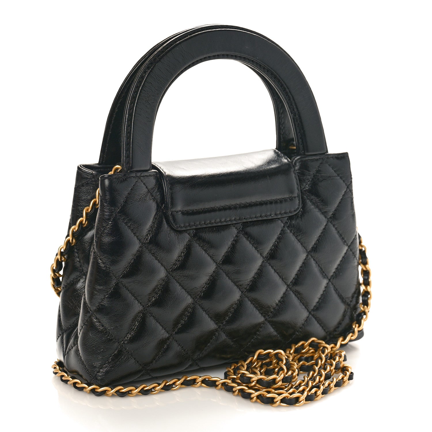 Chanel Shiny Aged Calfskin Quilted Nano Kelly Shopper Black 2 of 16