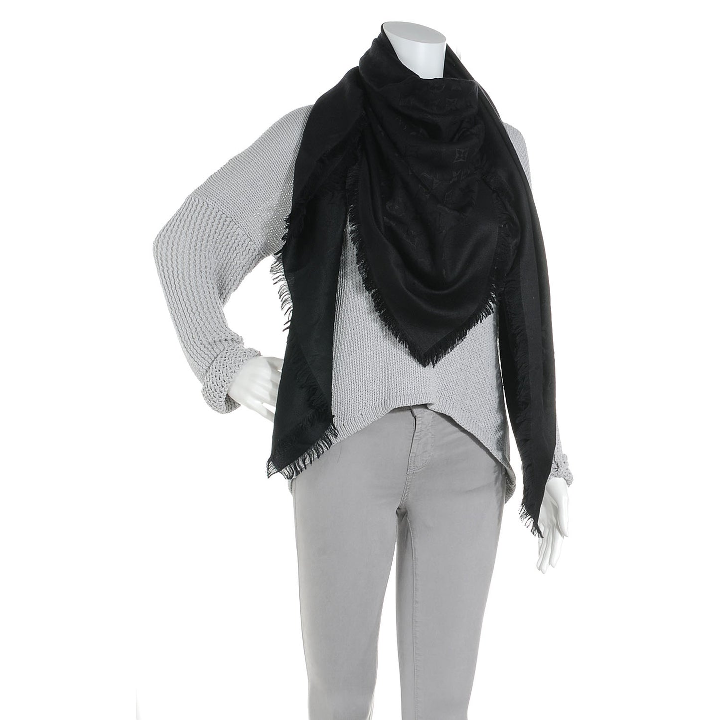 Silk Wool Monogram Shawl Black