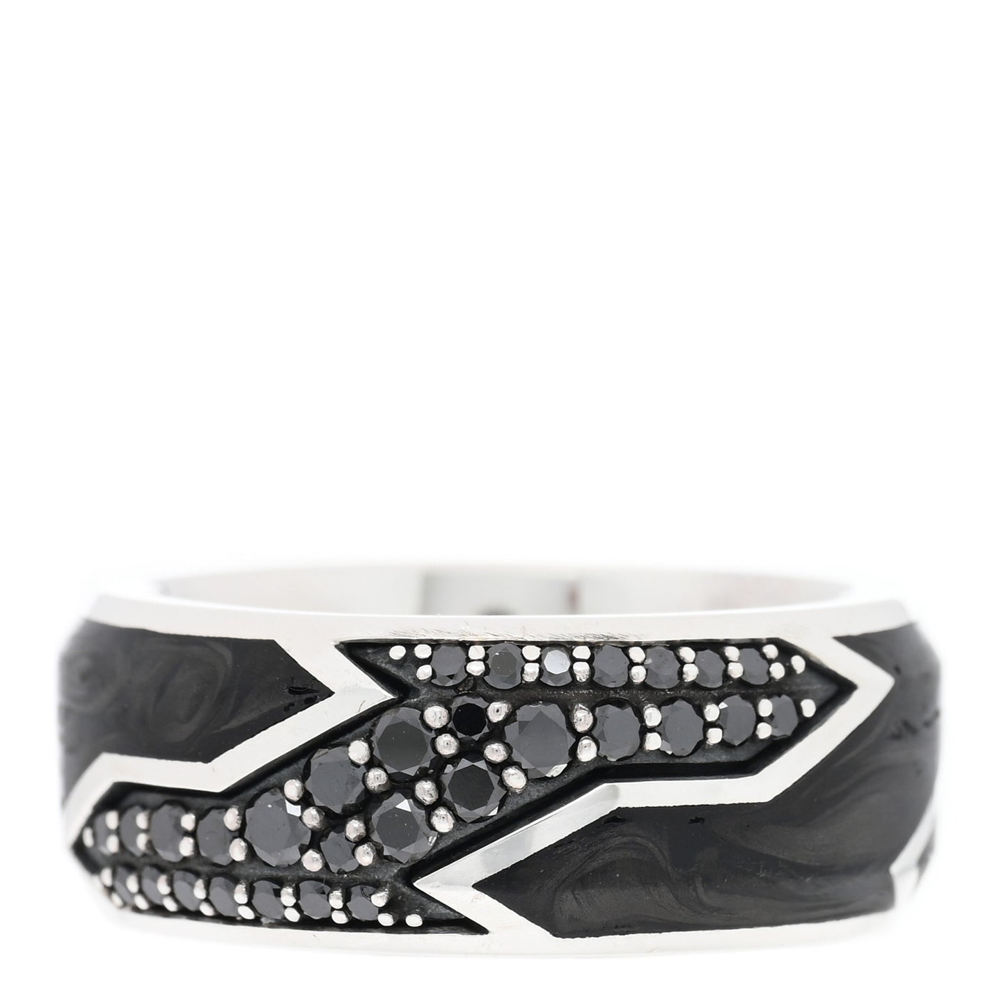 Sterling Silver Black Diamond Forged Carbon Beveled Band Ring 60 9