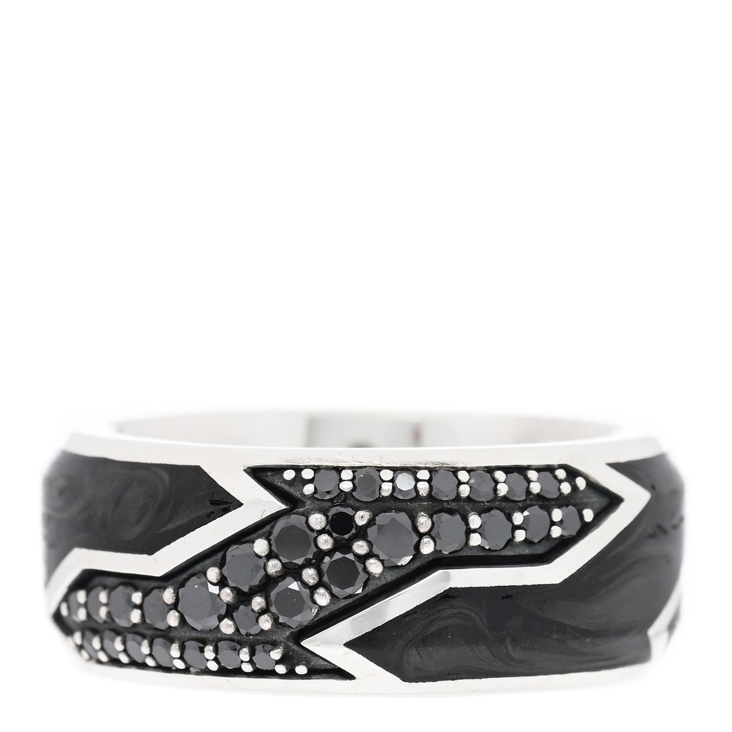 David Yurman Sterling Silver Black Diamond Forged Carbon Beveled Band Ring 60 9 1 of 5