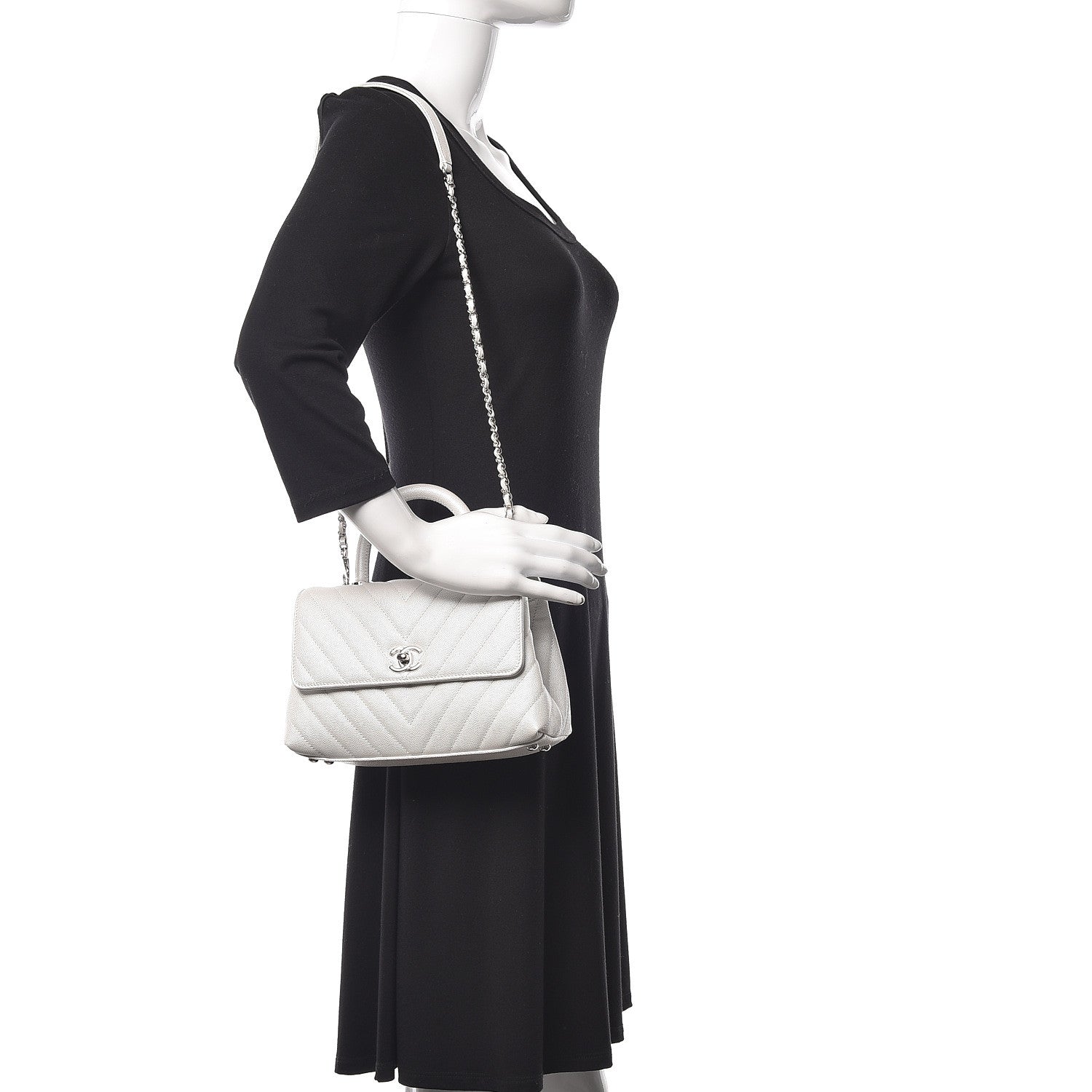 Chanel Iridescent Caviar Chevron Quilted Mini Coco Handle Flap White 3 of 19