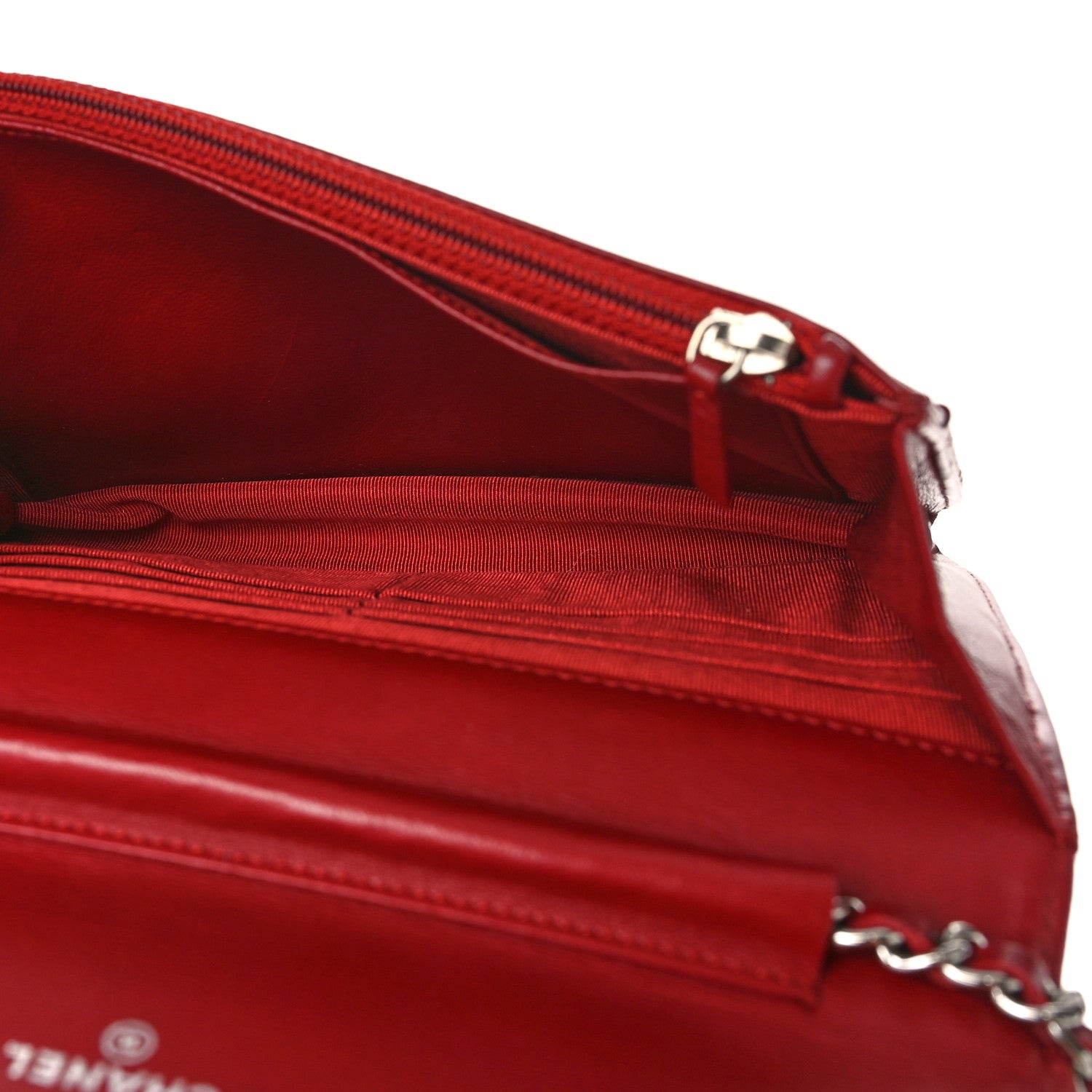 Chanel Lambskin Quilted Wallet On Chain WOC Red 5 of 9