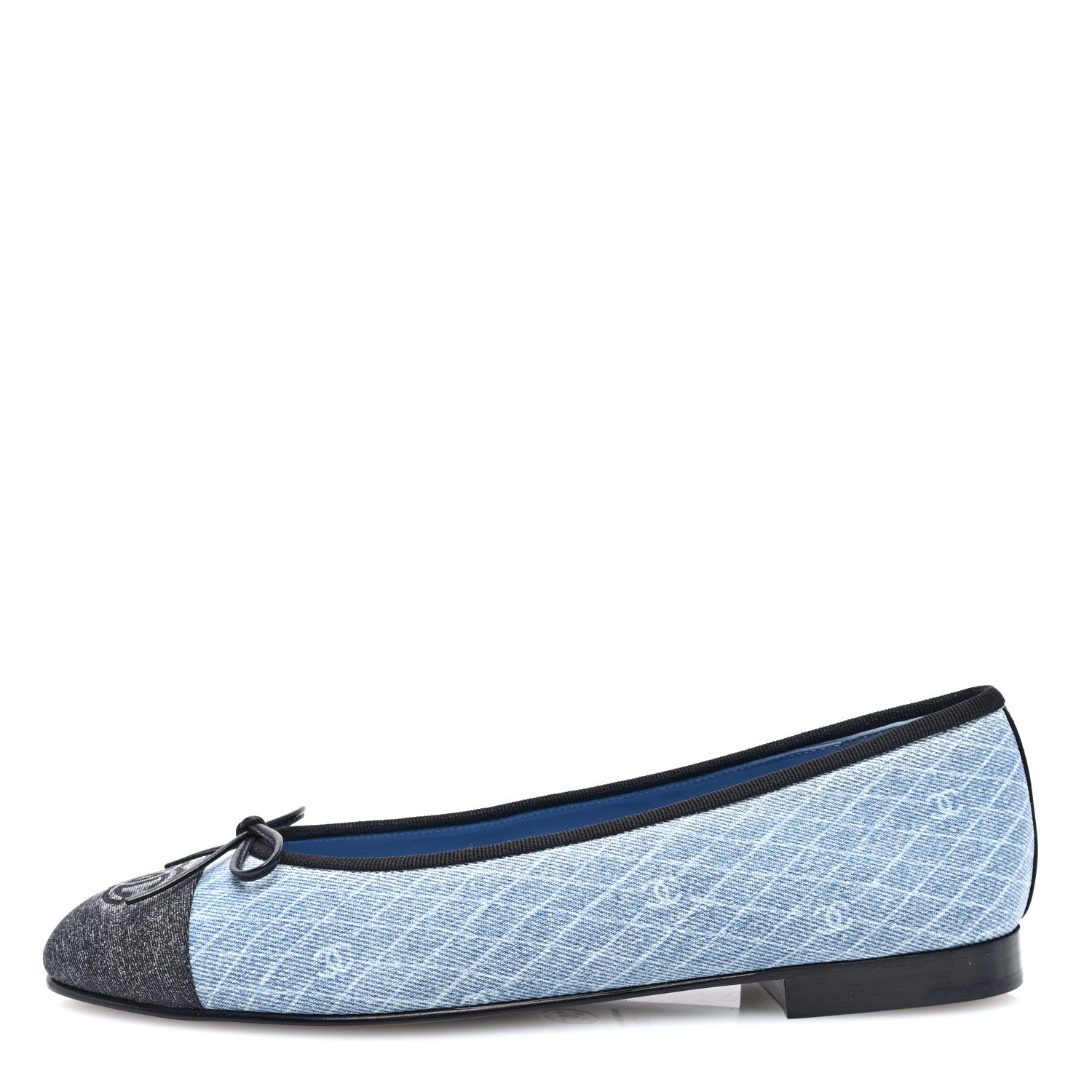 Chanel Denim Printed Quilt CC Cap Toe Ballerina Flats 39 Light Blue Dark Grey 1 of 9