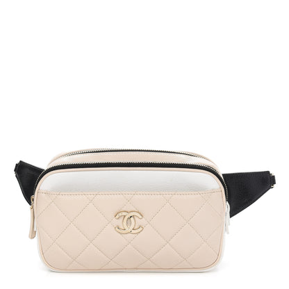 Chanel Goatskin Quilted Waist Bag Beige White Black 3 of 13