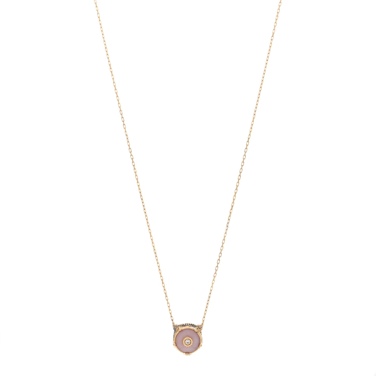 18K Yellow Gold Diamond Pink Opal Le Marche Des Merveilles Feline Pendant Necklace